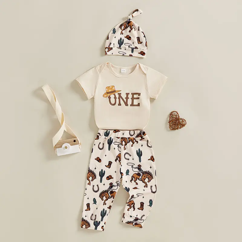 MA&BABY 6-18m Newborn Infant Baby Boys 1st Birthday Outfits Letter Print Short Sleeve Rompers Pants Hat 3Pcs Clothes Set