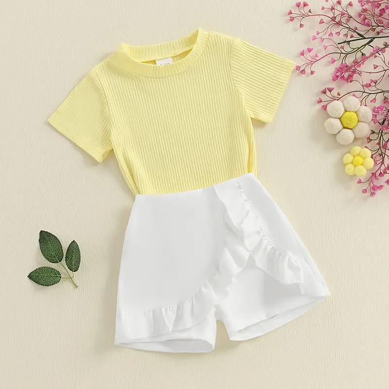 ma&baby 6m-4Y Baby Girls Clothes Sets Kids Toddler Short Sleeve T-shirt Tops Ruffle Shorts Summer Outfit