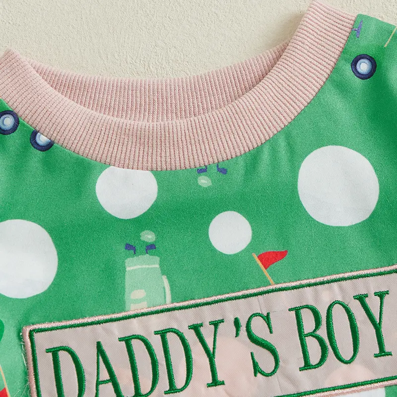 Baby Boy Romper Summer Short Sleeve Round Neck Letter Embroidery Golf Print Romper Newborn Playsuit