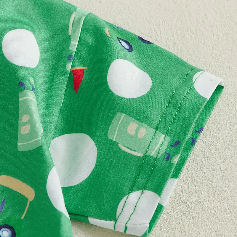 Baby Boy Romper Summer Short Sleeve Round Neck Letter Embroidery Golf Print Romper Newborn Playsuit