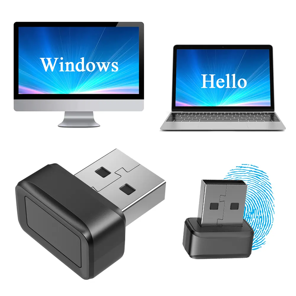 USB Fingerprint Key Reader FIDO U2F Portable Security Key Windows Hello Anti-Spoofing Mini Fingerprint Reader 360° Touch for PC