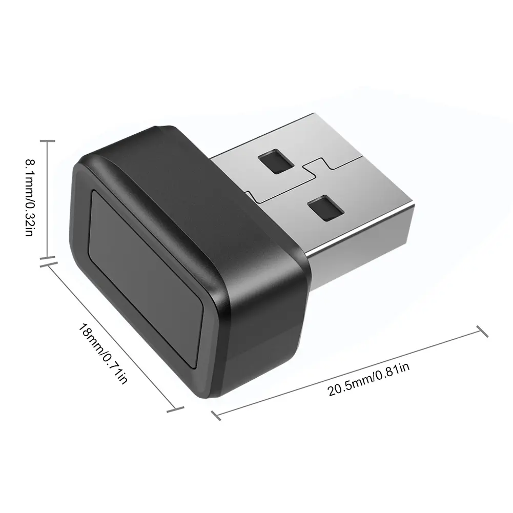 USB Fingerprint Key Reader FIDO U2F Portable Security Key Windows Hello Anti-Spoofing Mini Fingerprint Reader 360° Touch for PC