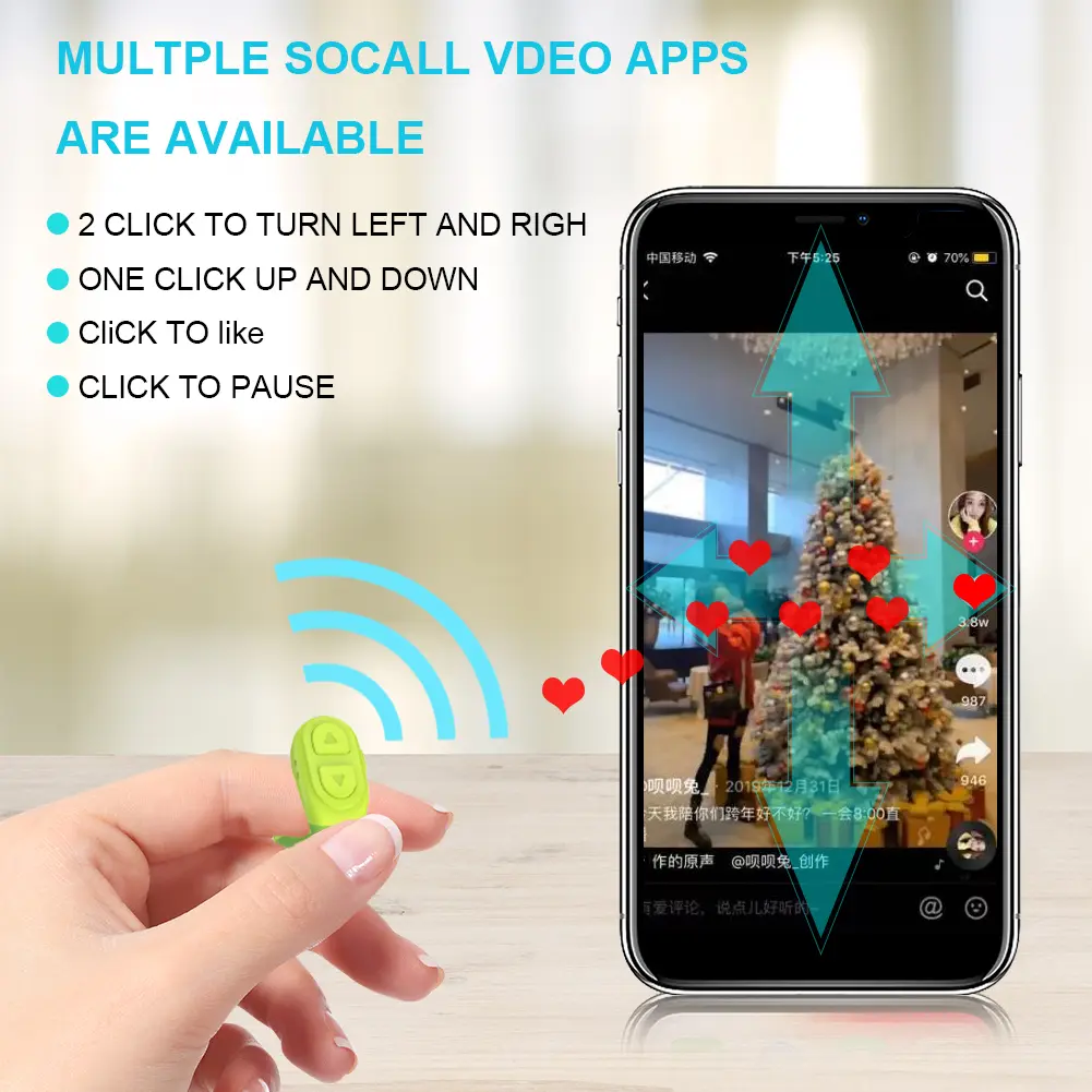 For Tiktok Fingertip Remote Scrolling Ring Wireless Camera Shutter Selfie Button Bluetooth 5.0 With Phone Stand For TIK Tok