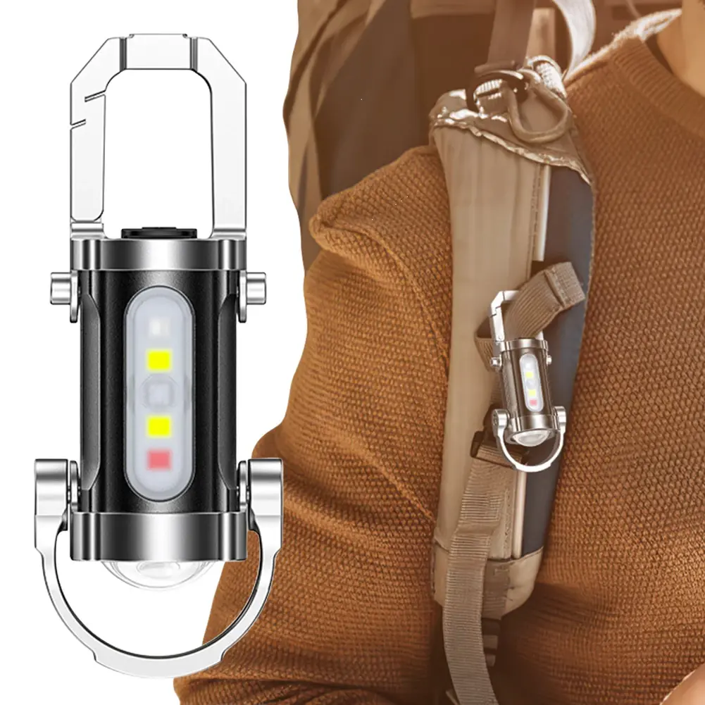 Powerful COB LED Flashlight Keychain USB Rechargeable Portable Hanging Torch Ultralight Camping Lamp Waterproof for Camping