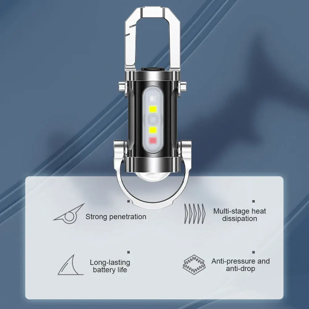 Powerful COB LED Flashlight Keychain USB Rechargeable Portable Hanging Torch Ultralight Camping Lamp Waterproof for Camping