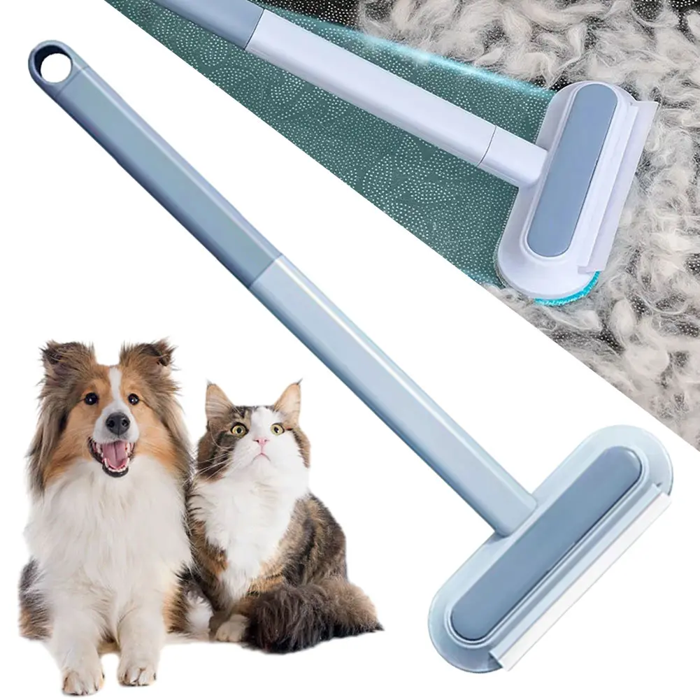 Pet Hair Remover Brush Cat Hair Cleaning Brush with Squeegee Carpet Bed Hair Cleaning Tool Long Handle for Carpet Bed Sofa