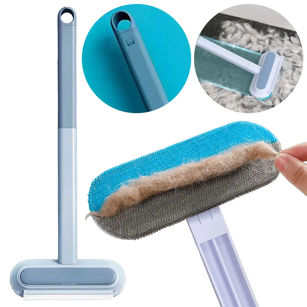 Pet Hair Remover Brush Cat Hair Cleaning Brush with Squeegee Carpet Bed Hair Cleaning Tool Long Handle for Carpet Bed Sofa