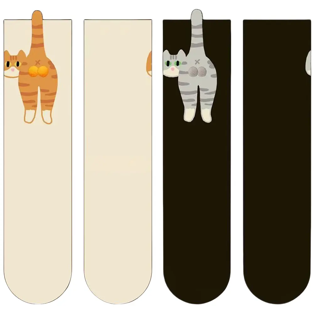 2Pcs Funny Cotton Socks with Balls Cartoon Animal Socks Cat Middle Tube Socks Novelty Gifts for Cat Lovers
