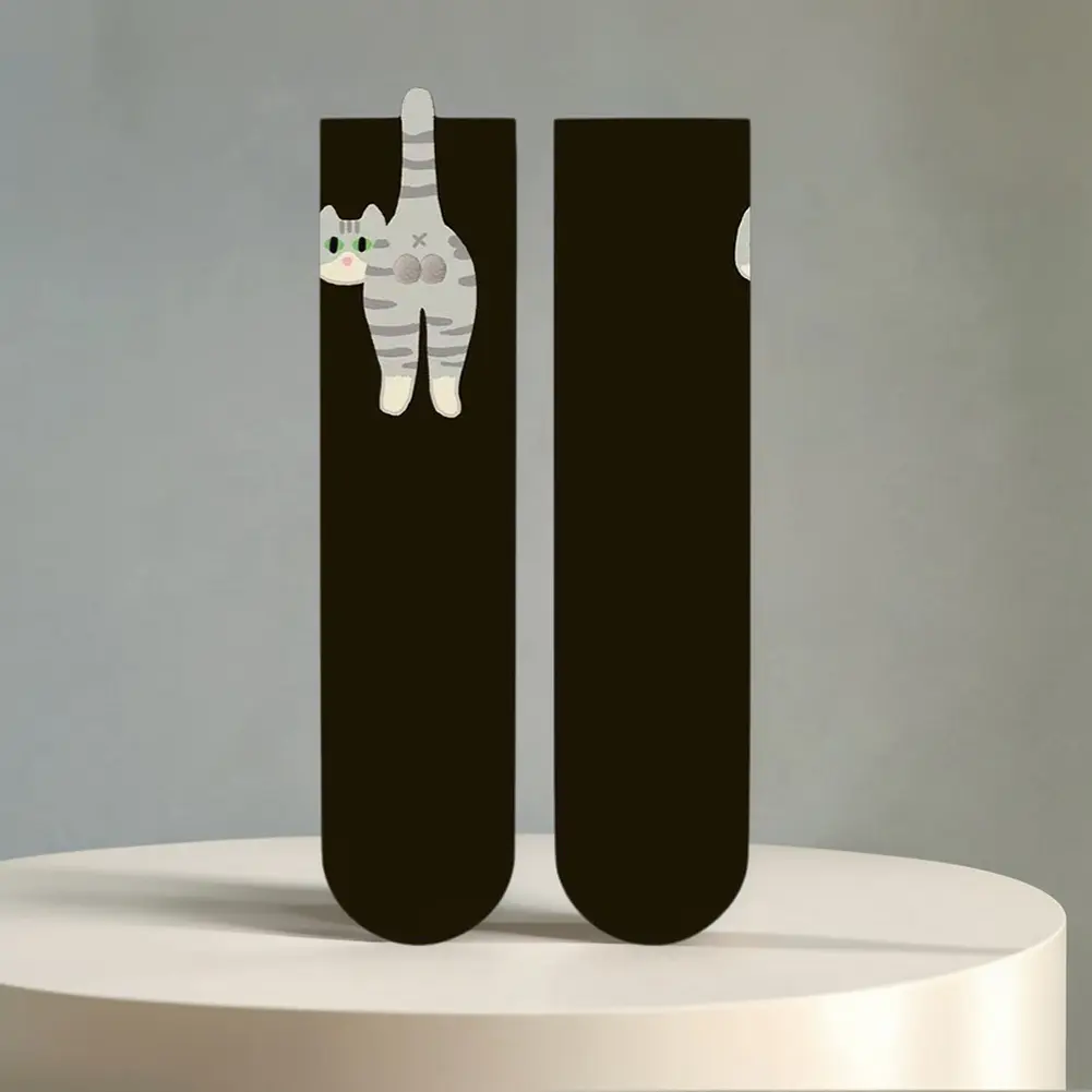 2Pcs Funny Cotton Socks with Balls Cartoon Animal Socks Cat Middle Tube Socks Novelty Gifts for Cat Lovers