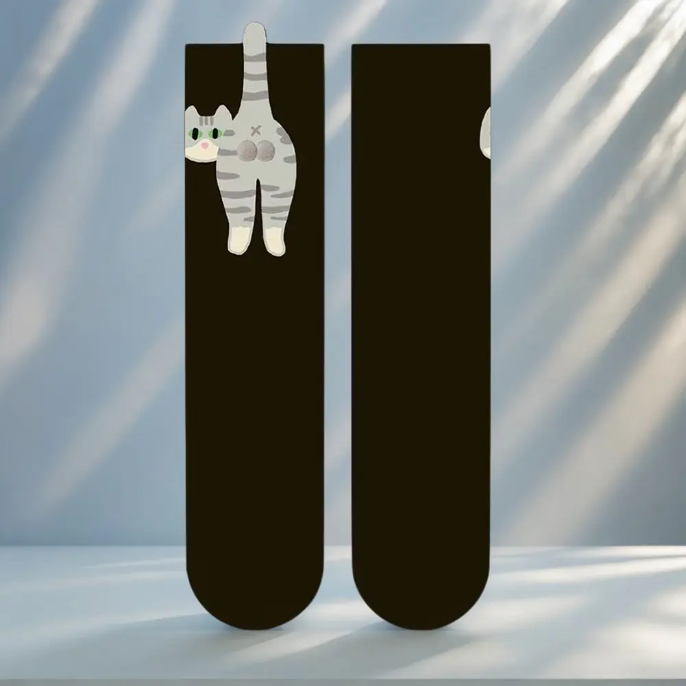 2Pcs Funny Cotton Socks with Balls Cartoon Animal Socks Cat Middle Tube Socks Novelty Gifts for Cat Lovers