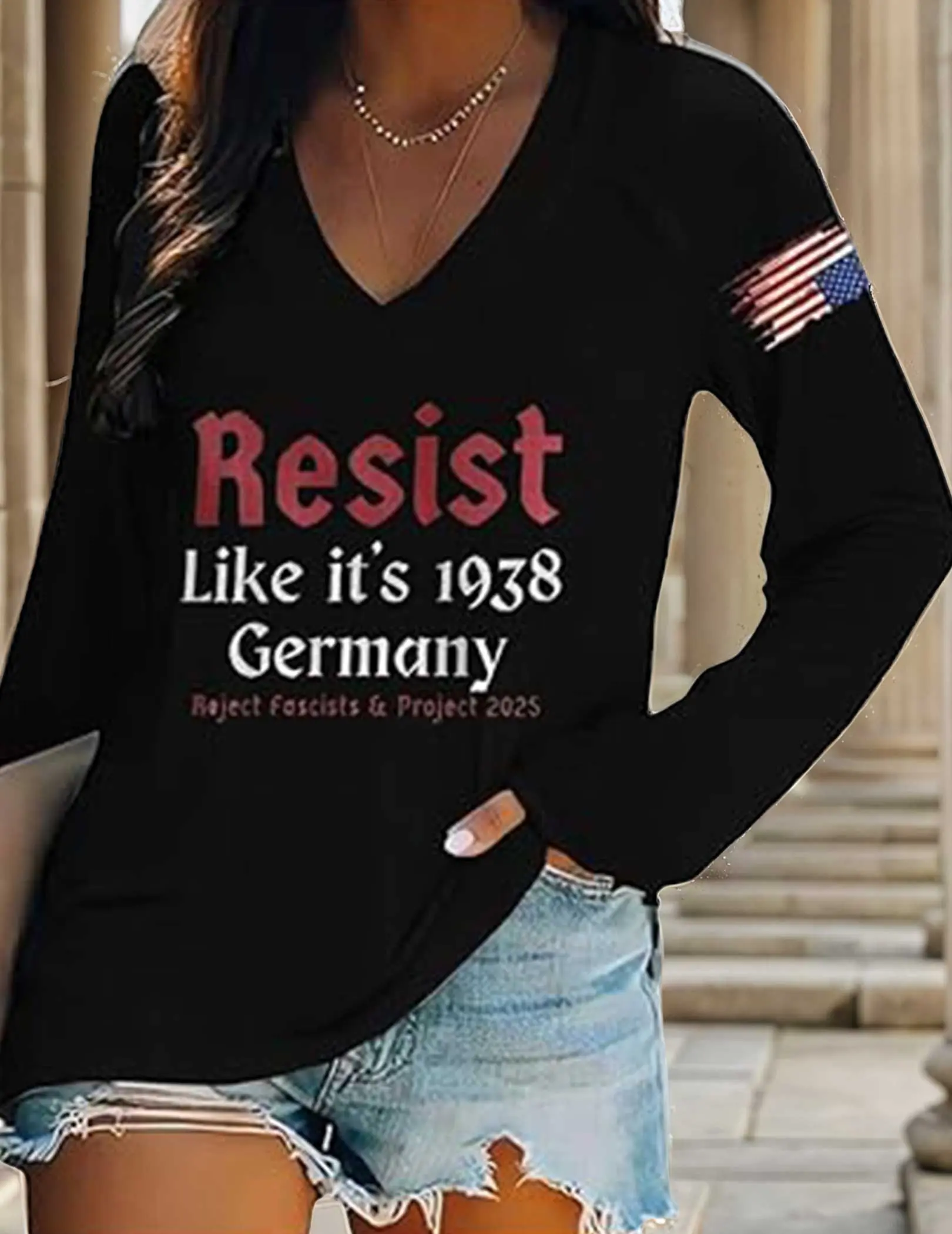 Resist Like Its 1938 Germany Womens Summer Tops Upside Down American Flag Trendy Outfits Long Sleeve for Women