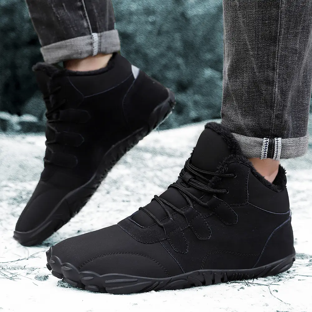 Barefoot Snow Boots Warm Fur Shoes Non Slip Minimalist Ankle Boots Thermal Plush Barefoot Shoes Comfortable for Hiking Walking