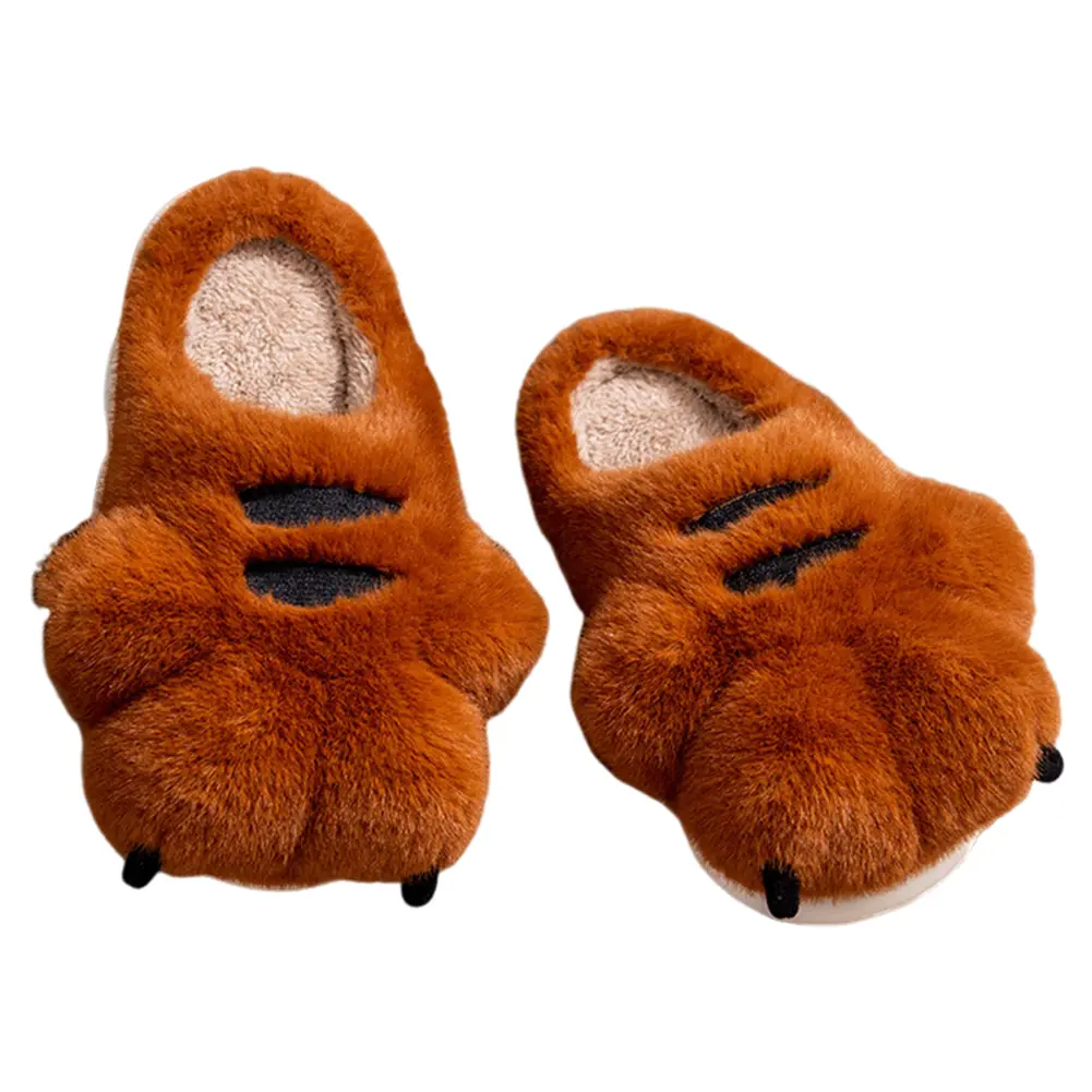 Tiger Paw Plush Slippers Warm Slip-on House Shoes Comfortable Flat Thermal Slippers Anti Slip Fluffy Home Slippers for Men Women