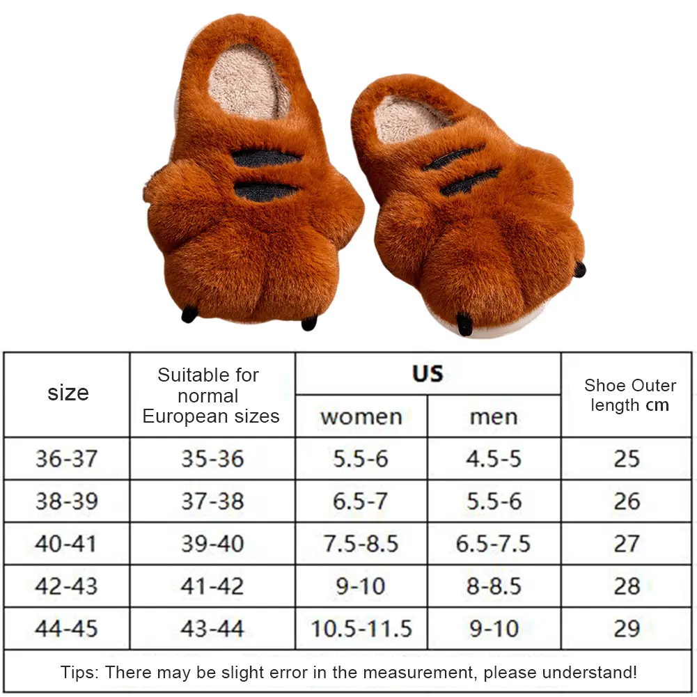Tiger Paw Plush Slippers Warm Slip-on House Shoes Comfortable Flat Thermal Slippers Anti Slip Fluffy Home Slippers for Men Women