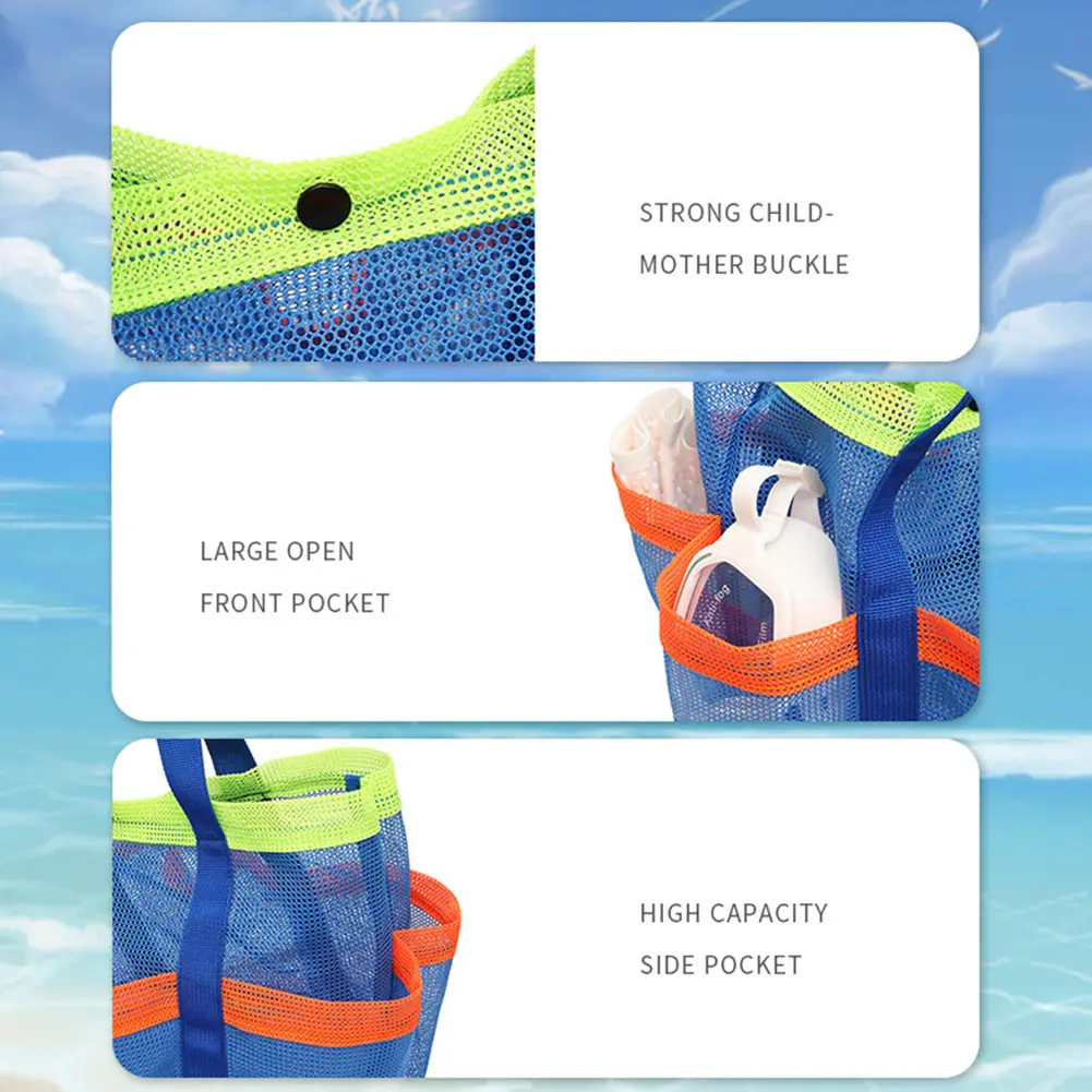 Mesh Beach Bag Portable Pool Bag Lightweight Sand  Organizer Bag Sandproof 7 Pockets for Cruise Swim Vacation Essentials