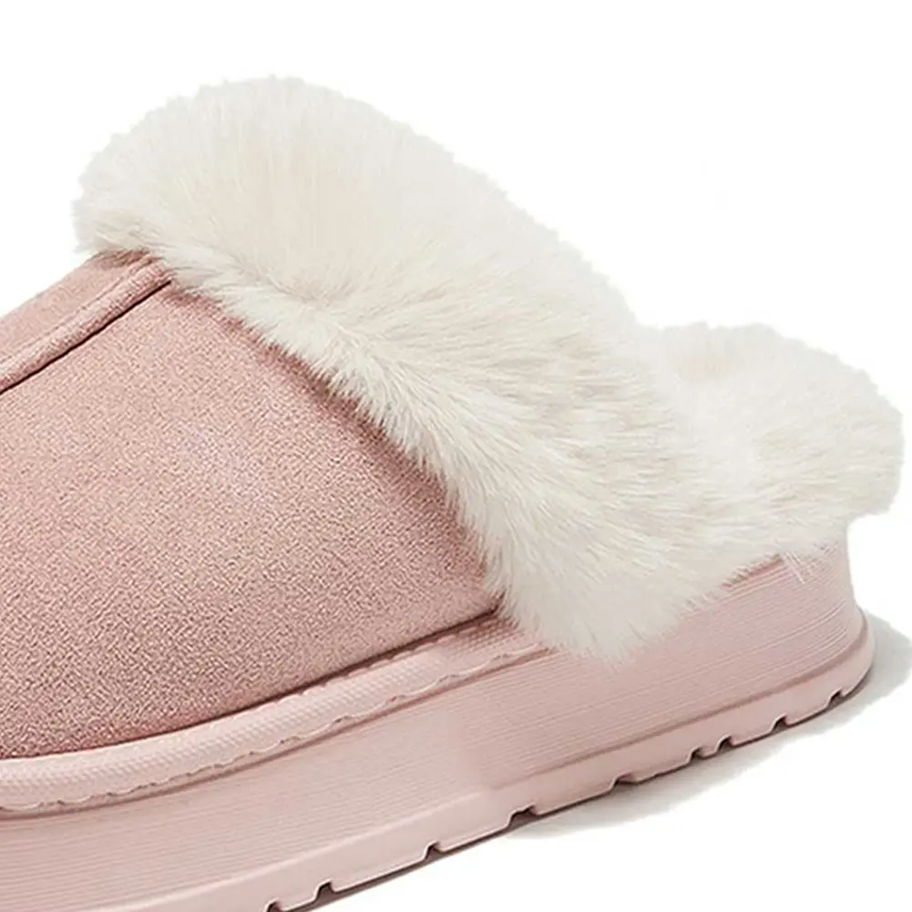 Women Plush Slippers Fluffy Home Slippers with Faux Fur Lining Slip-On Slippers Comfortable Low Top Snow Boots for Autumn Winter