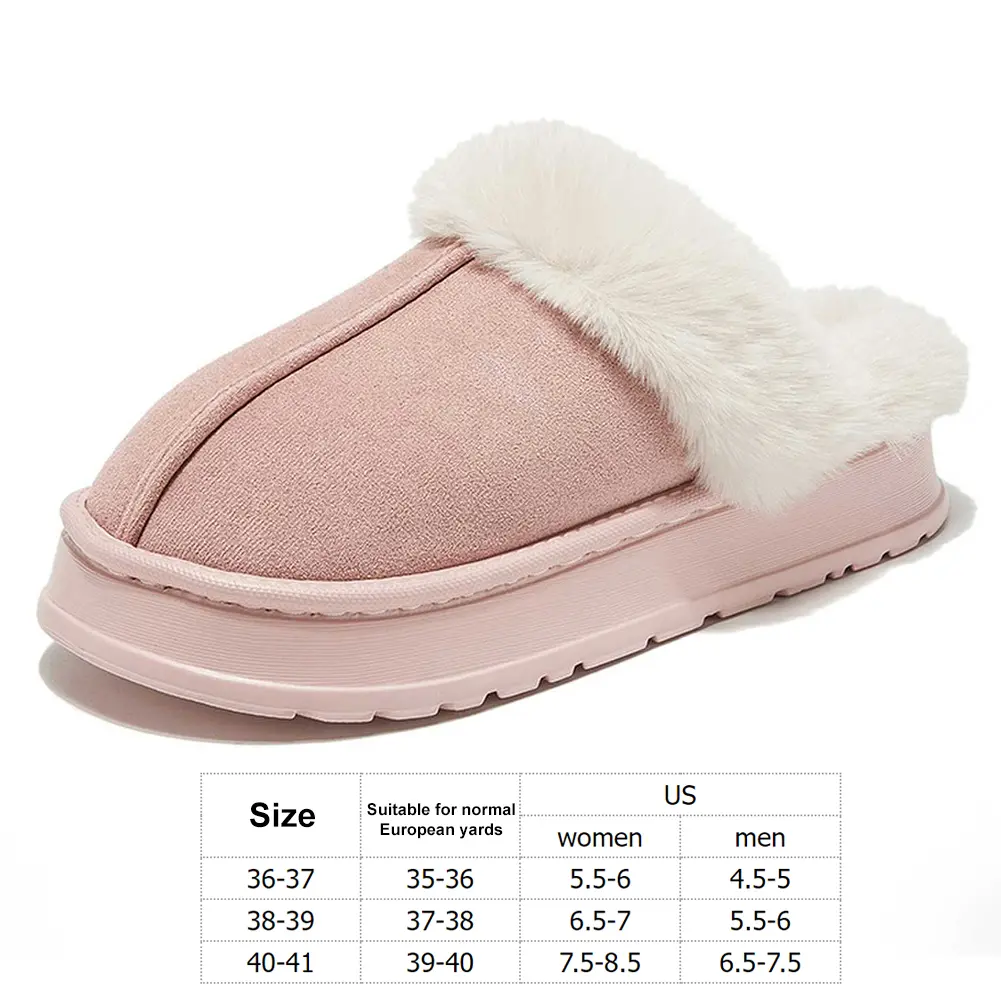Women Plush Slippers Fluffy Home Slippers with Faux Fur Lining Slip-On Slippers Comfortable Low Top Snow Boots for Autumn Winter