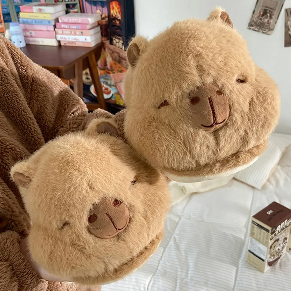 Plush Capybara Slippers Thermal Home Slippers Cute Fluffy Couple Slippers Comfortable Fuzzy Capybara Slippers for Autumn Winter