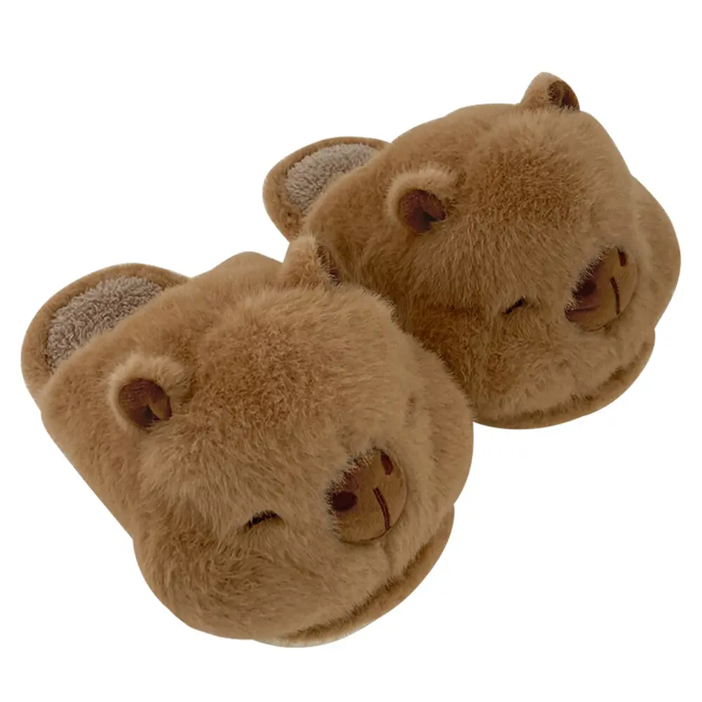 Plush Capybara Slippers Thermal Home Slippers Cute Fluffy Couple Slippers Comfortable Fuzzy Capybara Slippers for Autumn Winter