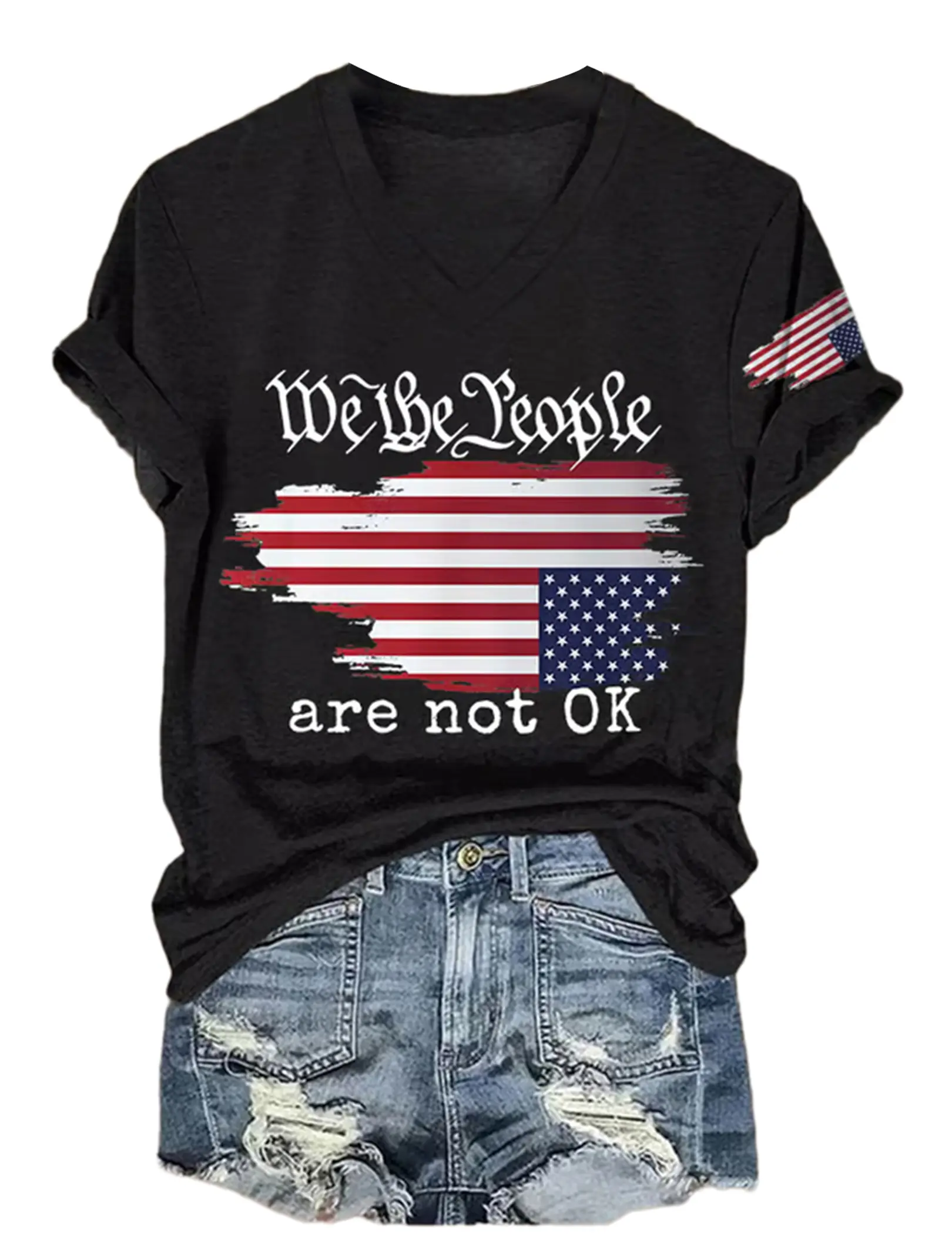 Upside Down American Flag Womens Summer Tops Short Sleeve Trendy Beach Vacation Clothes V Neck Summer Casual Tee Tops for Women