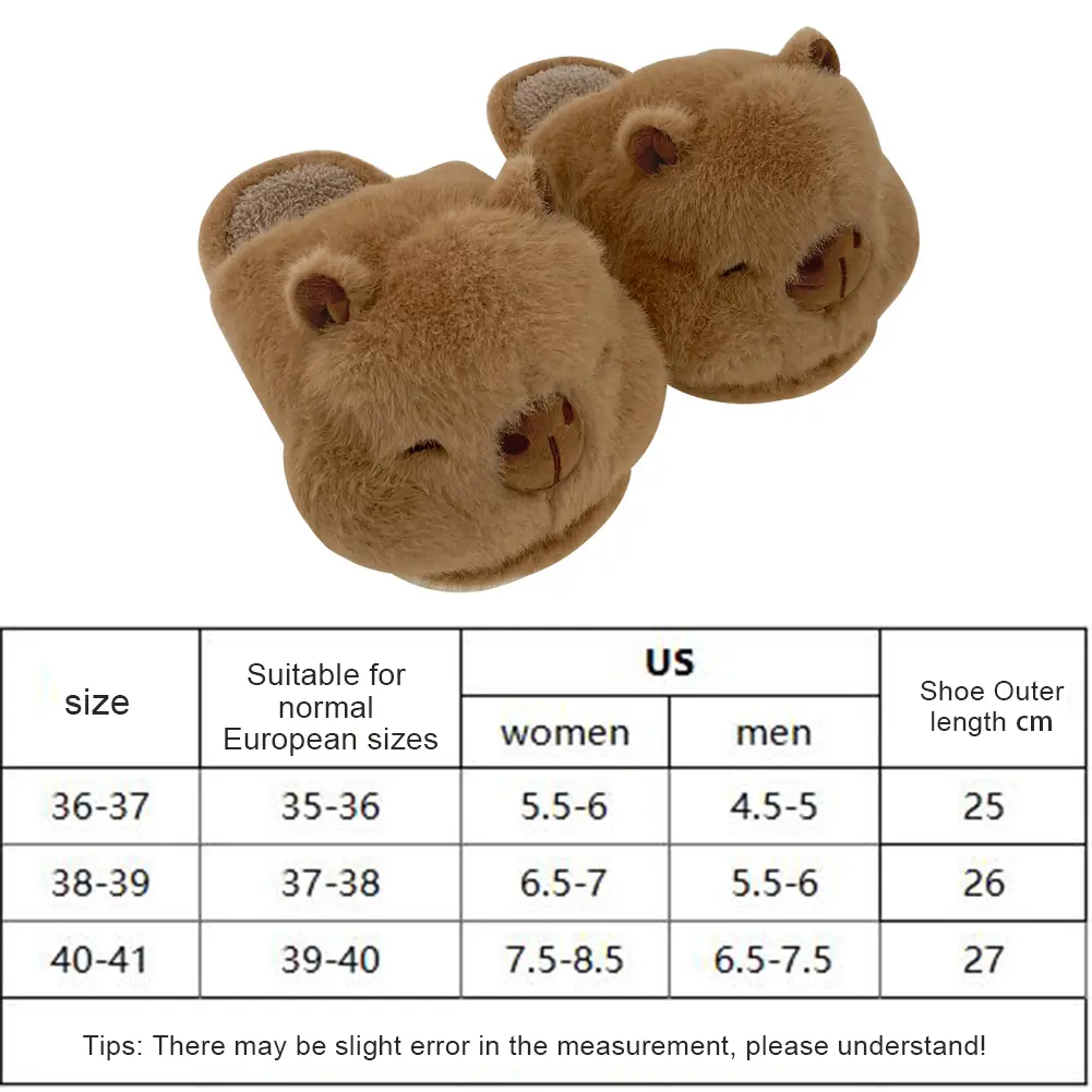 Plush Capybara Slippers Thermal Home Slippers Cute Fluffy Couple Slippers Comfortable Fuzzy Capybara Slippers for Autumn Winter