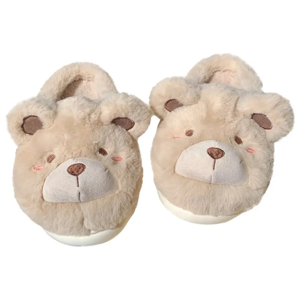 Plush Bear Slippers Fuzzy Indoor Slippers Anti Slip Plush Closed Toe Slippers Comfortable Slip-on House Shoes for Autumn Winter