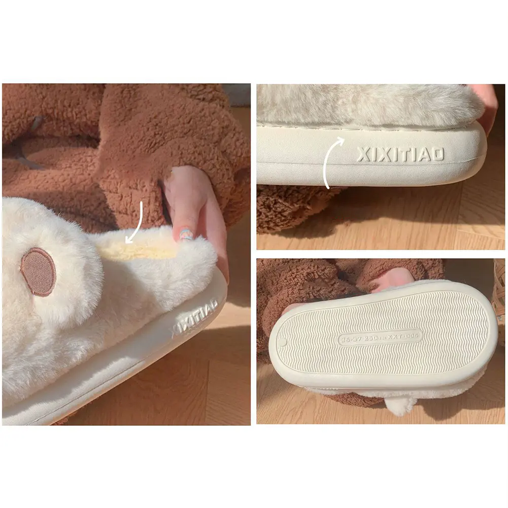Plush Bear Slippers Fuzzy Indoor Slippers Anti Slip Plush Closed Toe Slippers Comfortable Slip-on House Shoes for Autumn Winter
