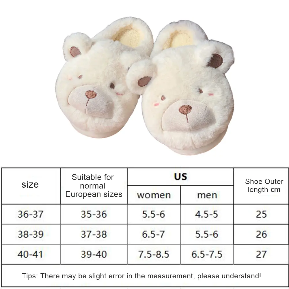 Plush Bear Slippers Fuzzy Indoor Slippers Anti Slip Plush Closed Toe Slippers Comfortable Slip-on House Shoes for Autumn Winter