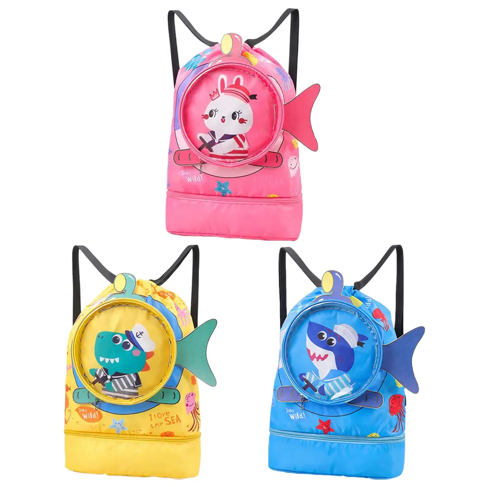 Dry Wet Pool Drawstring Gym Bag Dry Wet Separation Youth Beach Backpack Wet and Dry with Shoe Compartments for Boys Girls Teener