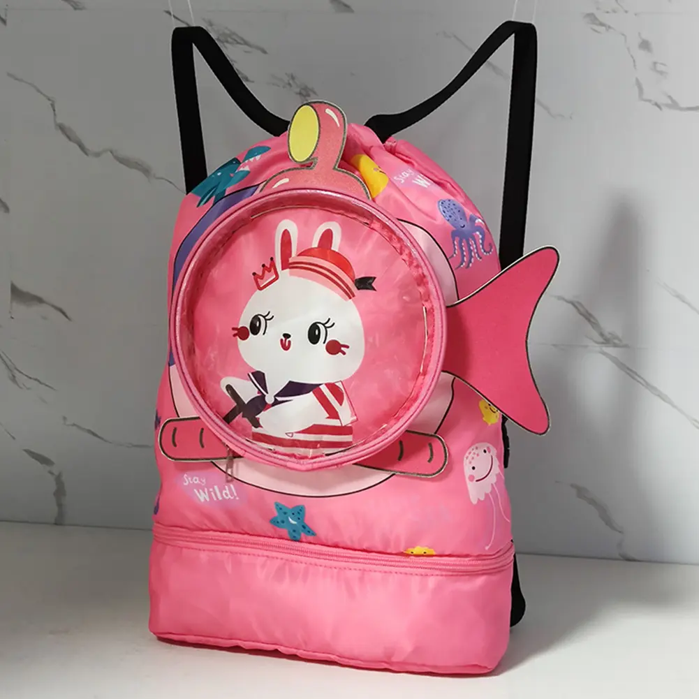 Dry Wet Pool Drawstring Gym Bag Dry Wet Separation Youth Beach Backpack Wet and Dry with Shoe Compartments for Boys Girls Teener