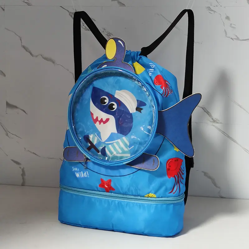 Dry Wet Pool Drawstring Gym Bag Dry Wet Separation Youth Beach Backpack Wet and Dry with Shoe Compartments for Boys Girls Teener