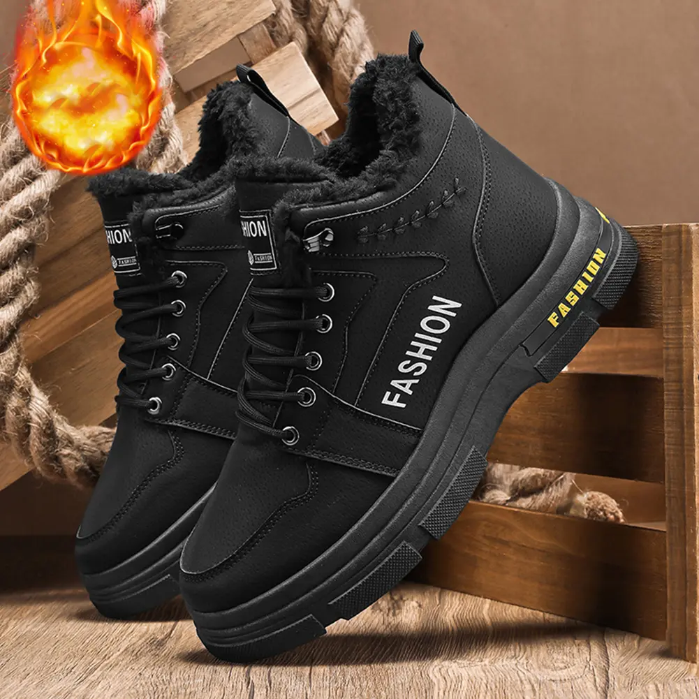 Men Snow Boots Outdoor Work Boots Anti-Slip Warm Lined Booties Lightweight Thick Sole Hiking Shoes for Winter