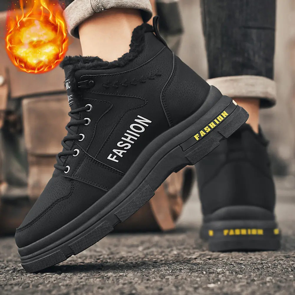 Men Snow Boots Outdoor Work Boots Anti-Slip Warm Lined Booties Lightweight Thick Sole Hiking Shoes for Winter