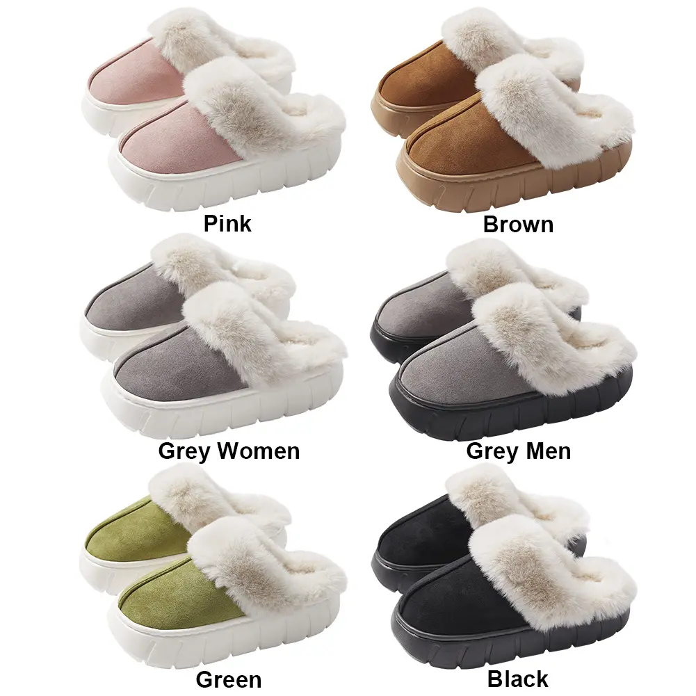 Platform Slippers for Women Fur Fleece Lined House Slippers Memory Foam Warm Winter Slippers for Indoor Outdoor