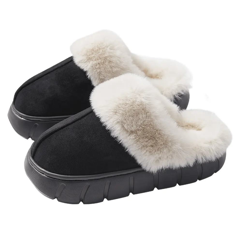 Platform Slippers for Women Fur Fleece Lined House Slippers Memory Foam Warm Winter Slippers for Indoor Outdoor