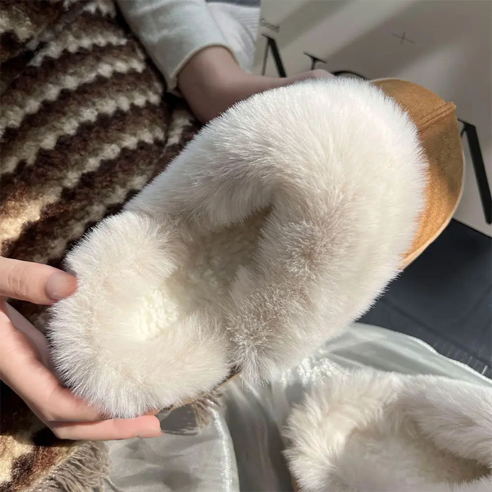 Platform Slippers for Women Fur Fleece Lined House Slippers Memory Foam Warm Winter Slippers for Indoor Outdoor