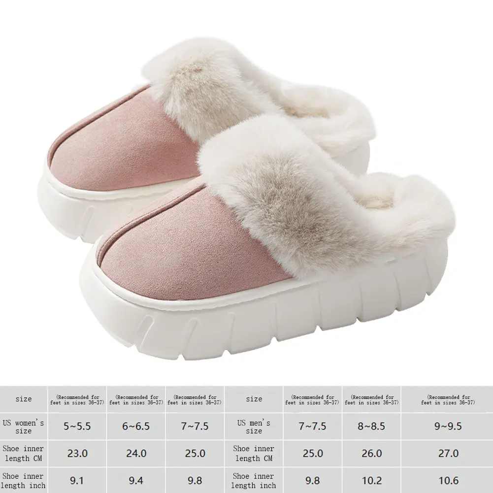 Platform Slippers for Women Fur Fleece Lined House Slippers Memory Foam Warm Winter Slippers for Indoor Outdoor