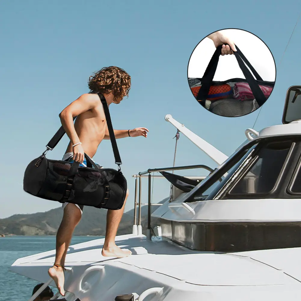 Mesh Dive Beach Bag Foldable Fins Storage Carrying Tote with Zipper Travel Beach Gear Diving Duffel Luggage Fits For Water Sport