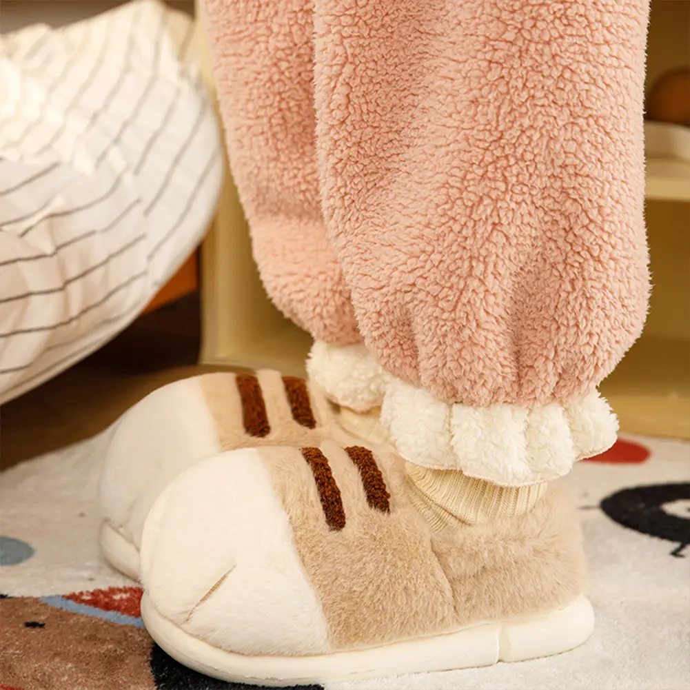 3D Cat Paw Plush Slippers Fluffy Home Slippers Comfortable Furry Paw Couple Slippers Anti Slip Cute Paw Slippers for Men Women