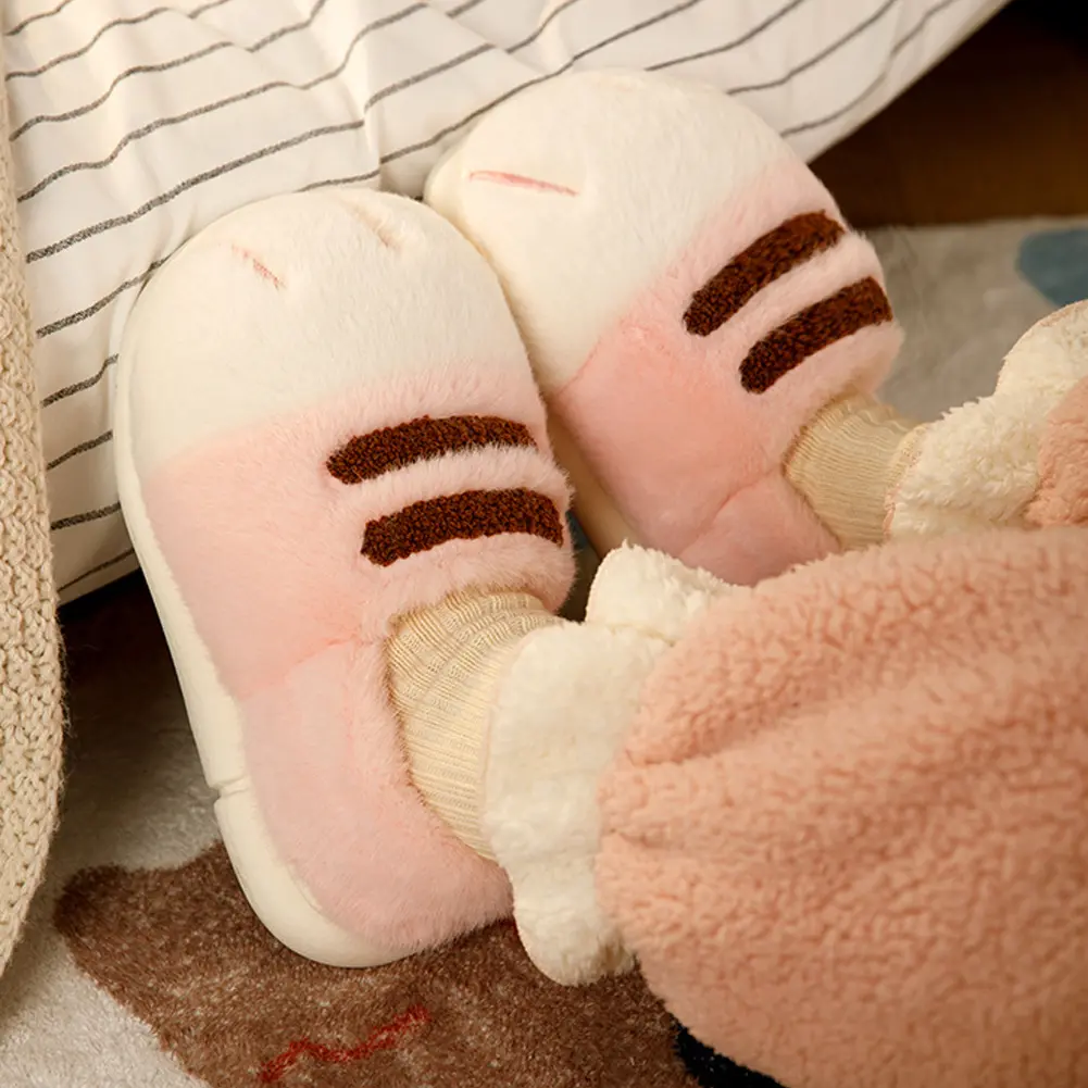 3D Cat Paw Plush Slippers Fluffy Home Slippers Comfortable Furry Paw Couple Slippers Anti Slip Cute Paw Slippers for Men Women