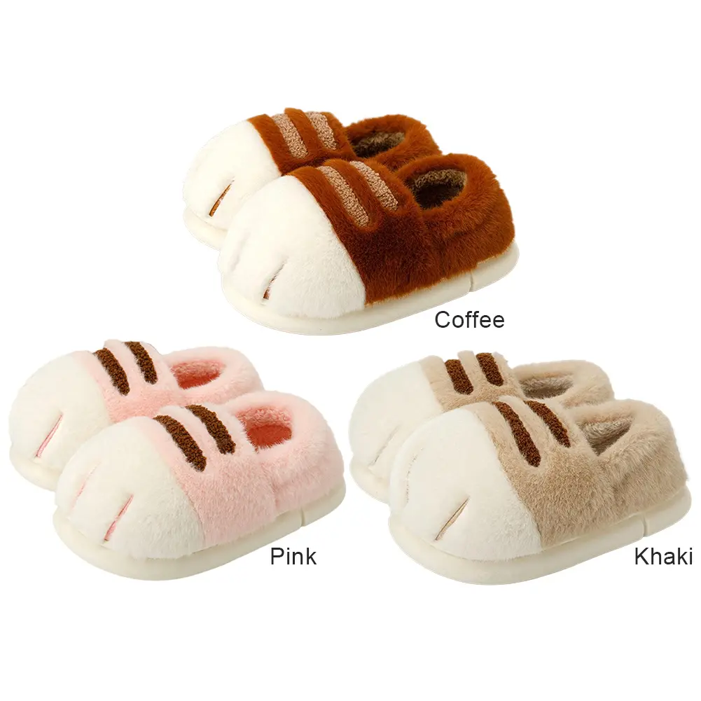 3D Cat Paw Plush Slippers Fluffy Home Slippers Comfortable Furry Paw Couple Slippers Anti Slip Cute Paw Slippers for Men Women