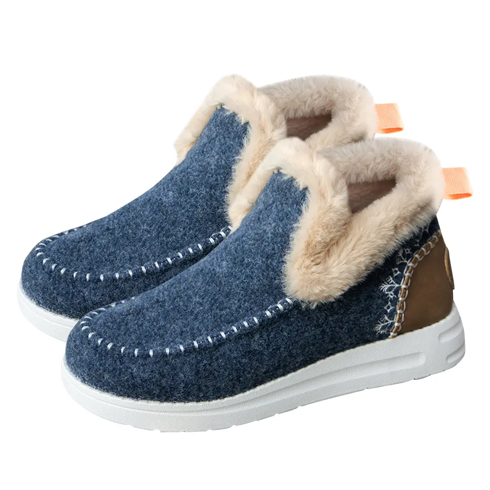 Women Plush Shoes Casual Short Boots Faux Fur Lining Cozy Ankle Boots Round Toe Flat Footwear Non Slip for for Indoor Outdoor