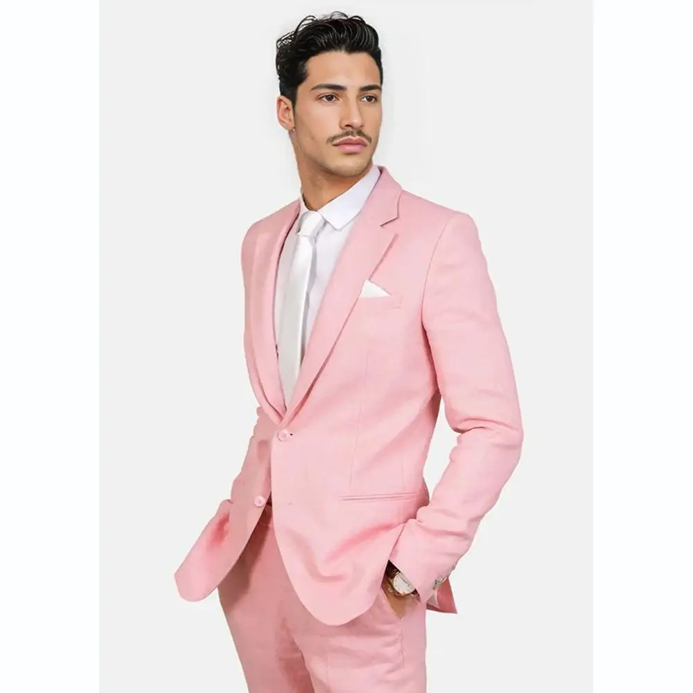 Hot Selling Pink Men Suit Two-pieces(Jacket+Pants) Set Slim Fitting Handsome Fashion High-quality Male Formal Clothing
