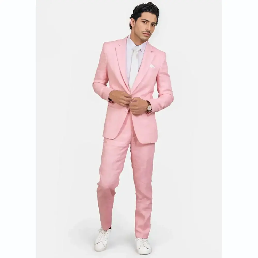 Hot Selling Pink Men Suit Two-pieces(Jacket+Pants) Set Slim Fitting Handsome Fashion High-quality Male Formal Clothing
