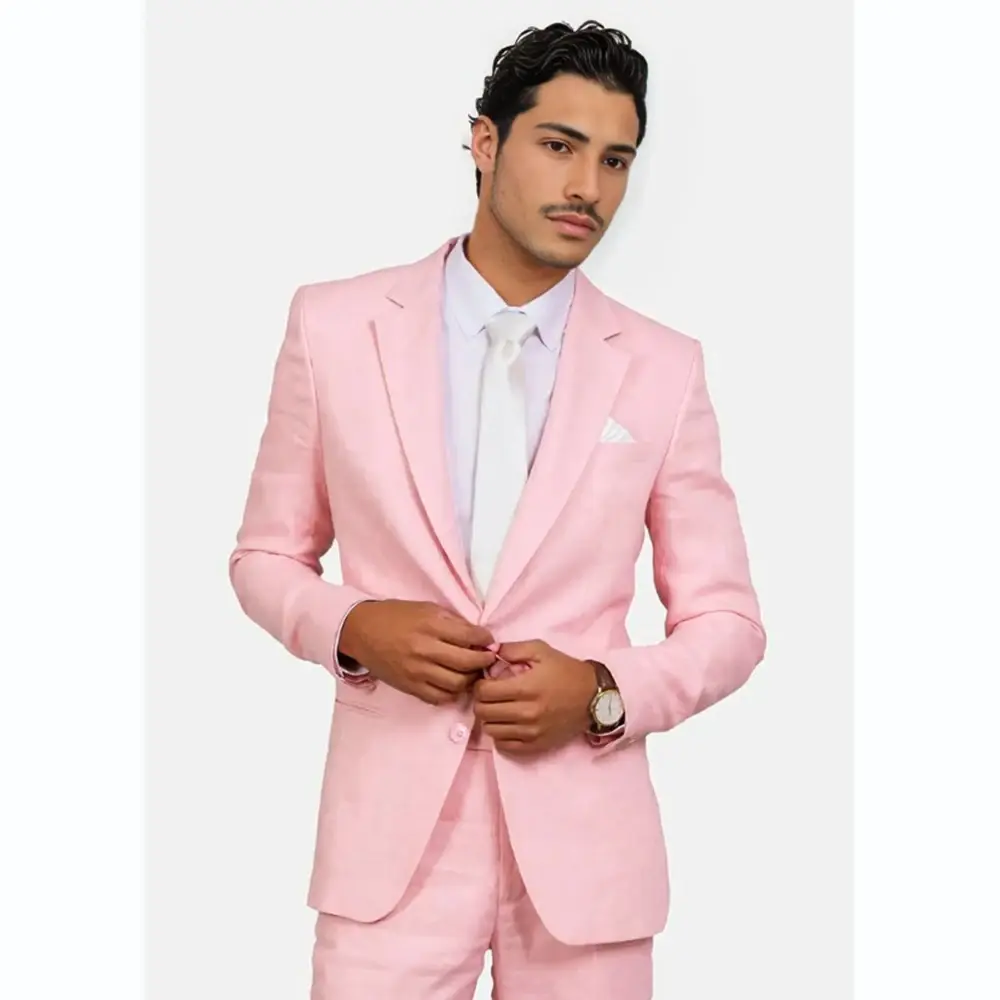 Hot Selling Pink Men Suit Two-pieces(Jacket+Pants) Set Slim Fitting Handsome Fashion High-quality Male Formal Clothing