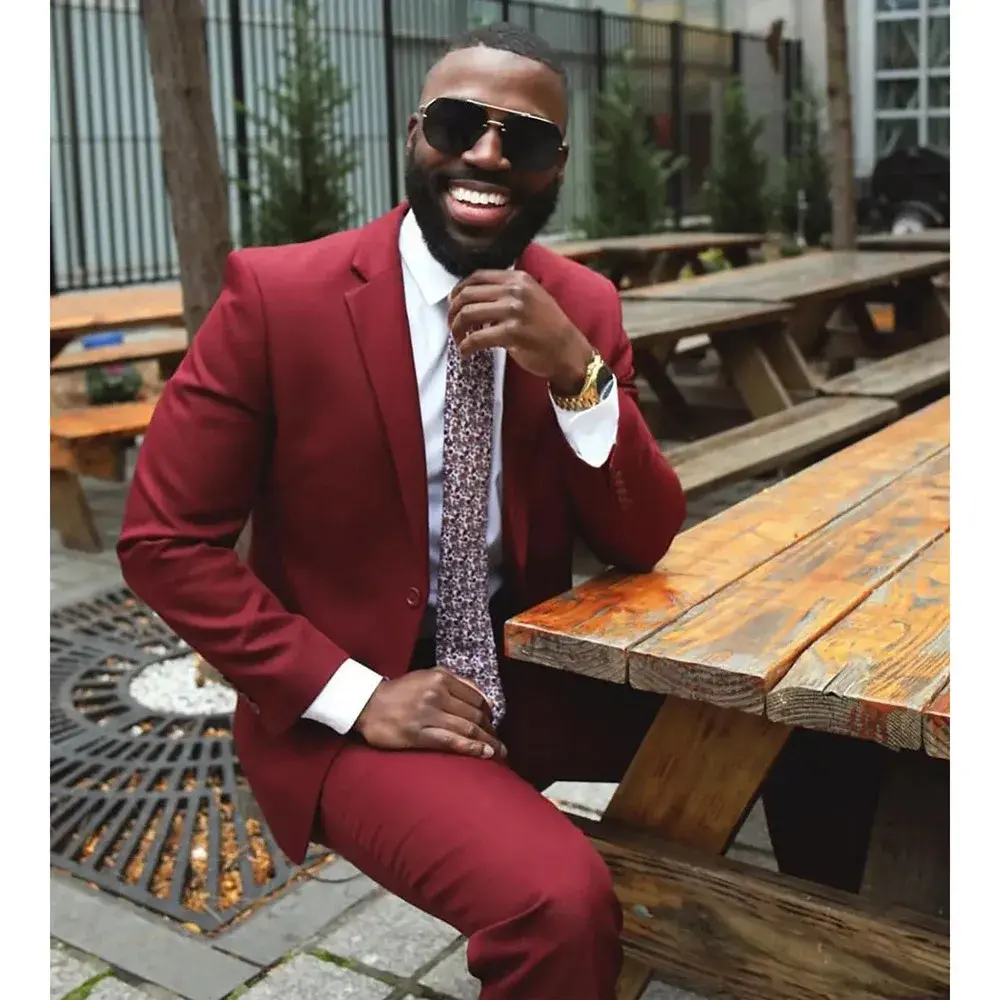 Red High Quality Men's Suits Blazer Notch Lapel Single Breasted Casual Outfits 2 Piece Jacket Pants Formal Blazer Set Prom Party