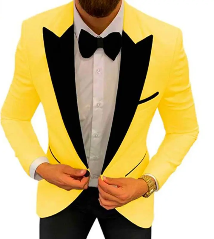 New Design Slim Fit 2 Piece Solid Men Suits Wedding Groom Tuxedos Formal Suits for Prom Party Best Man Peak Lapel Blazer Pants