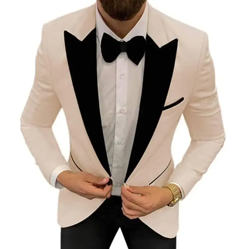 New Design Slim Fit 2 Piece Solid Men Suits Wedding Groom Tuxedos Formal Suits for Prom Party Best Man Peak Lapel Blazer Pants