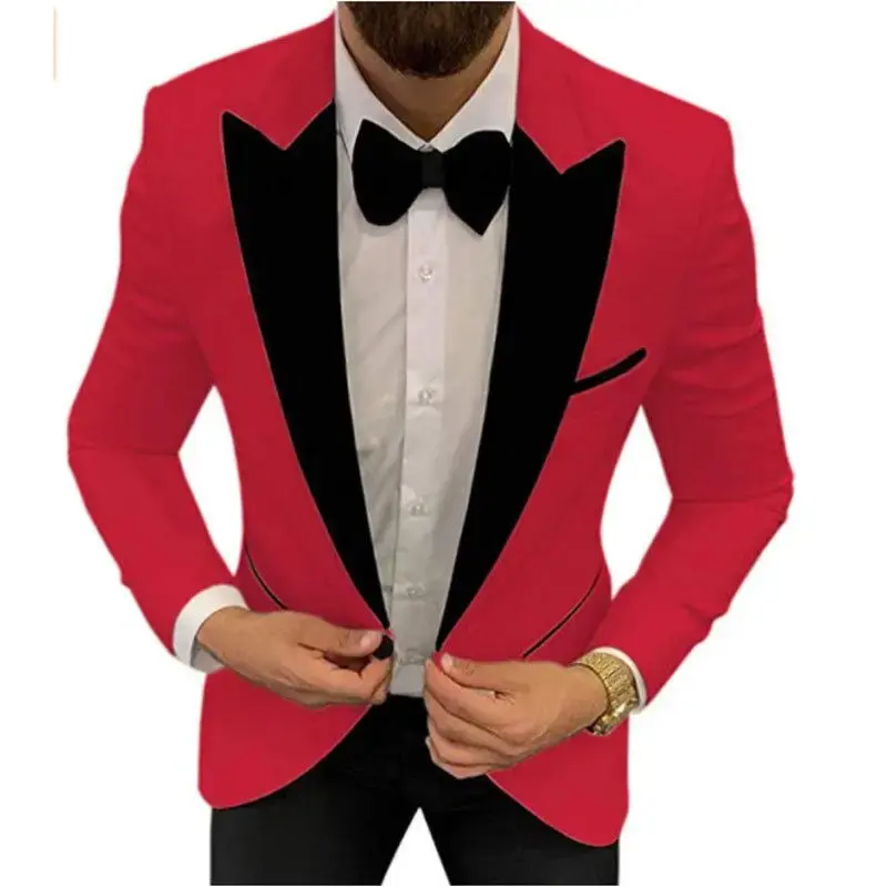 New Design Slim Fit 2 Piece Solid Men Suits Wedding Groom Tuxedos Formal Suits for Prom Party Best Man Peak Lapel Blazer Pants