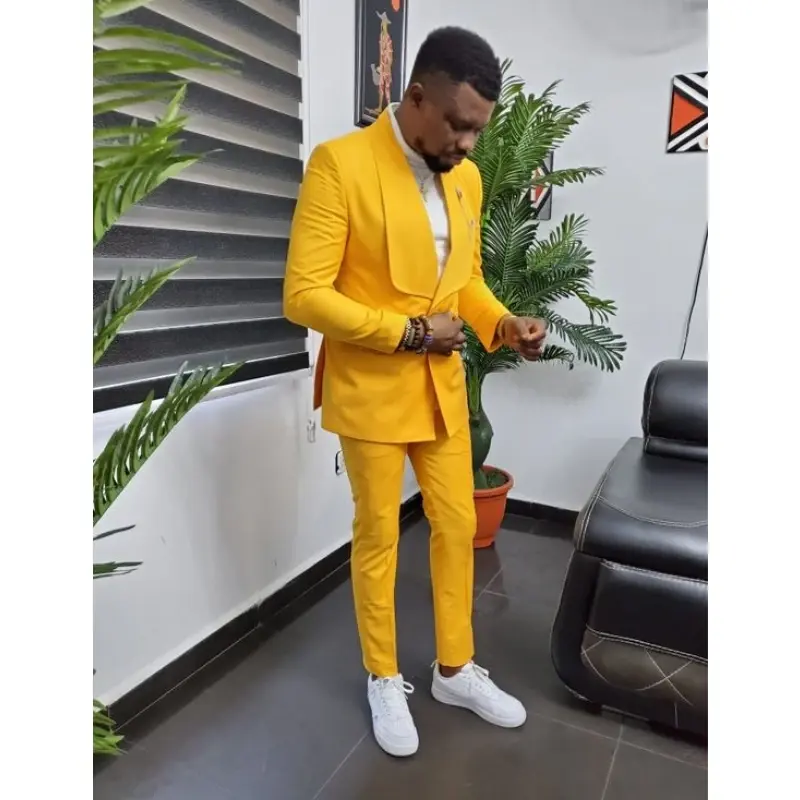Yellow Shawl Lapel Men Suits Business Costume Homme Wedding Dress Groom Tuxedo Terno Slim Fit Prom Party Blazer Pant